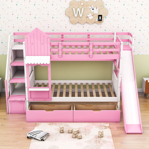 Harper Orchard Leedey Castle Style Wood Bunk Bed with 2 Drawers 3